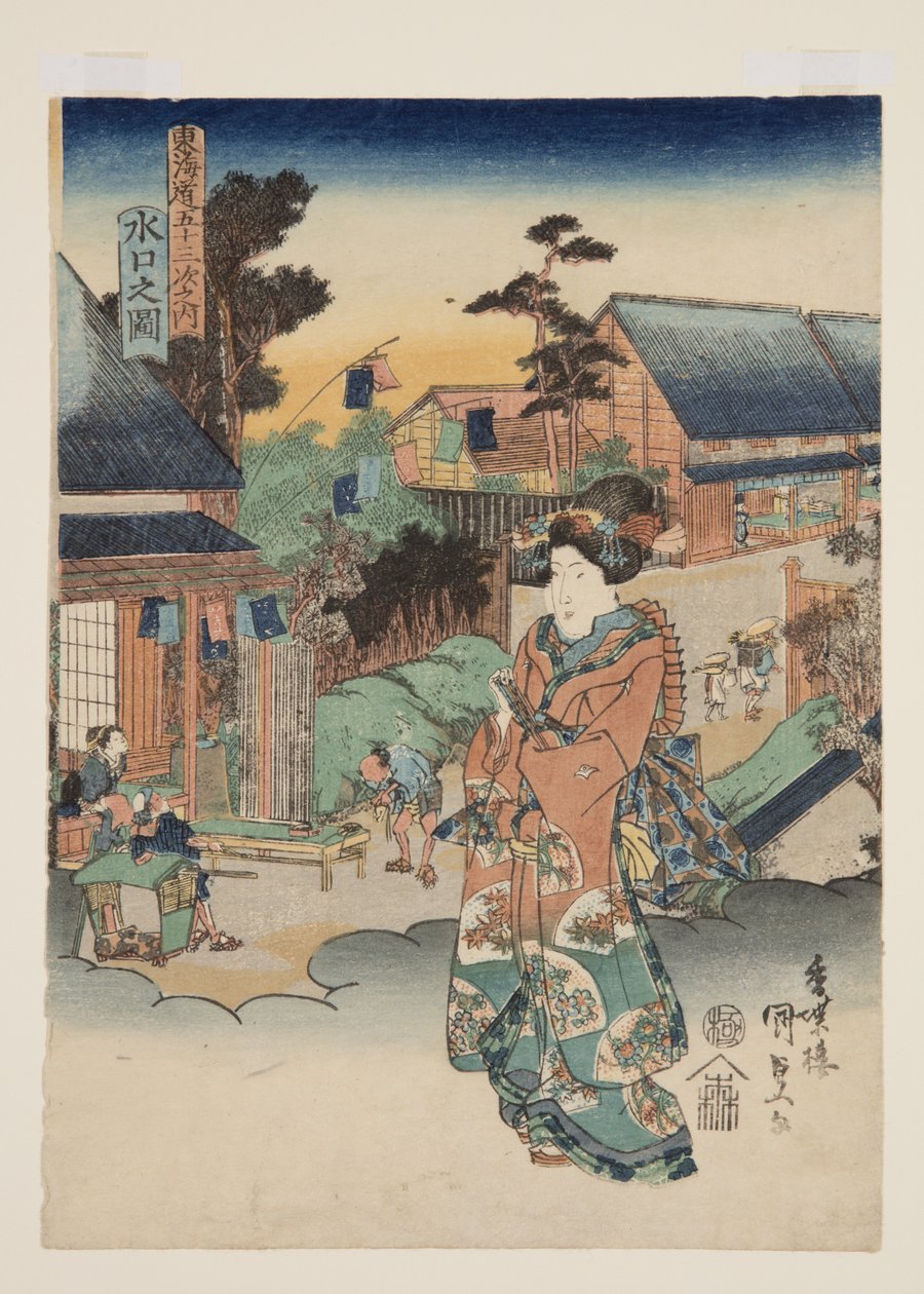 Vista de Minakuchi (Minakuchi no zu) (impressão em bloco de madeira a cores) de Utagawa Kunisada
