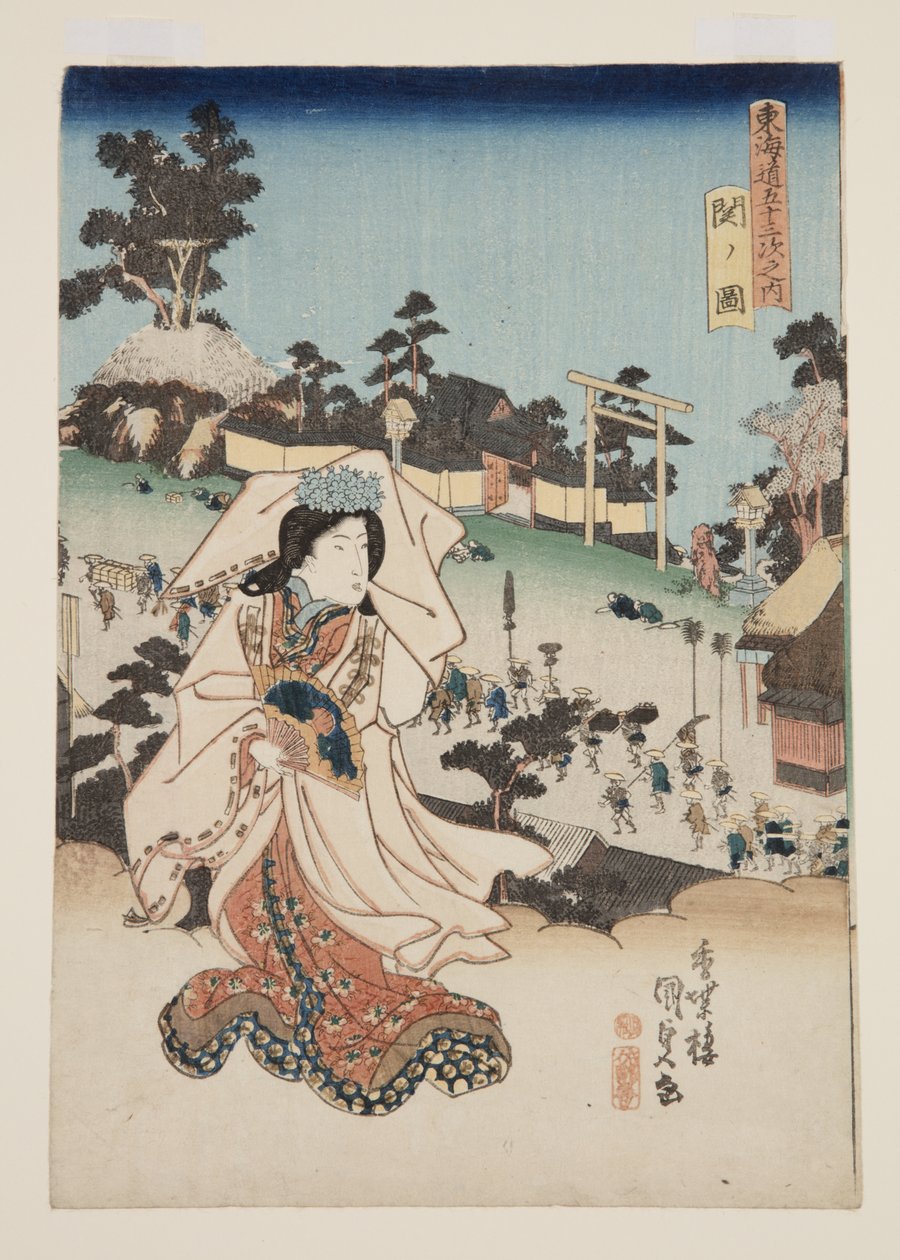 Vista de Seki (Seki no zu) (impressão em bloco de madeira a cores) de Utagawa Kunisada