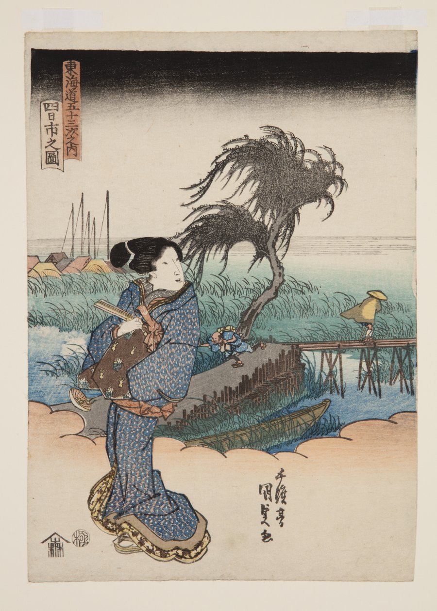 Vista de Yokkaichi (Yokkaichi no zu) (impressão em bloco de madeira a cores) de Utagawa Kunisada
