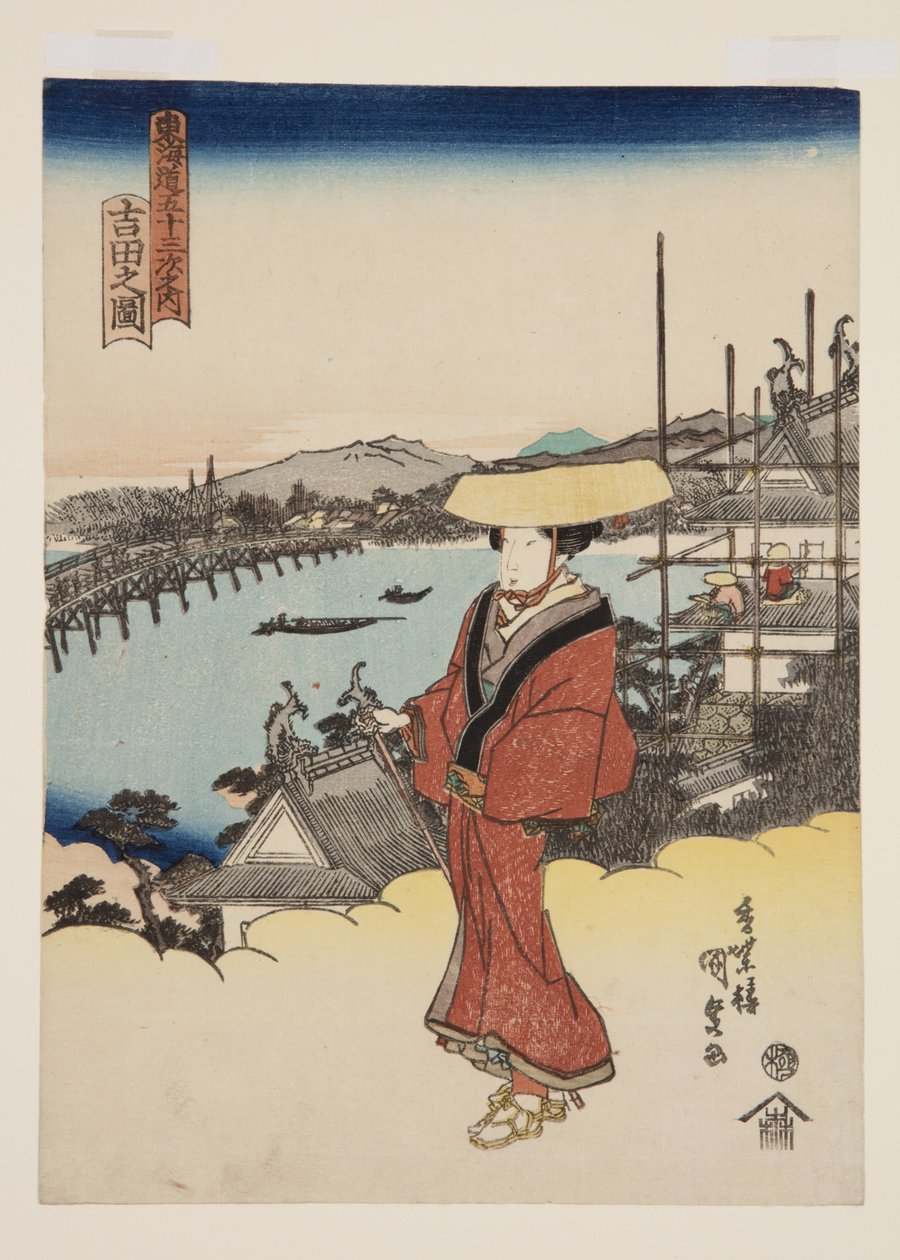 Vista do Yoshida (Yoshida no zu) (impressão em bloco de madeira a cores) de Utagawa Kunisada