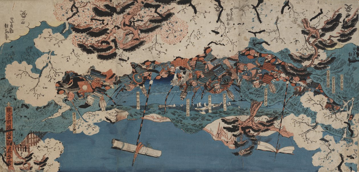 Compondo Poemas na Alfândega de Nakoso (xilogravura colorida montada na placa) de Utagawa Kunisada III