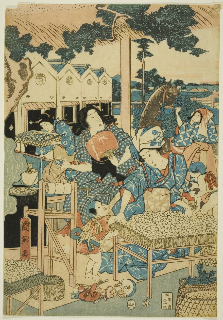 Grande prosperidade na quinta da seda (Kaikoya Daihanjono Zu) de Utagawa Kunisato