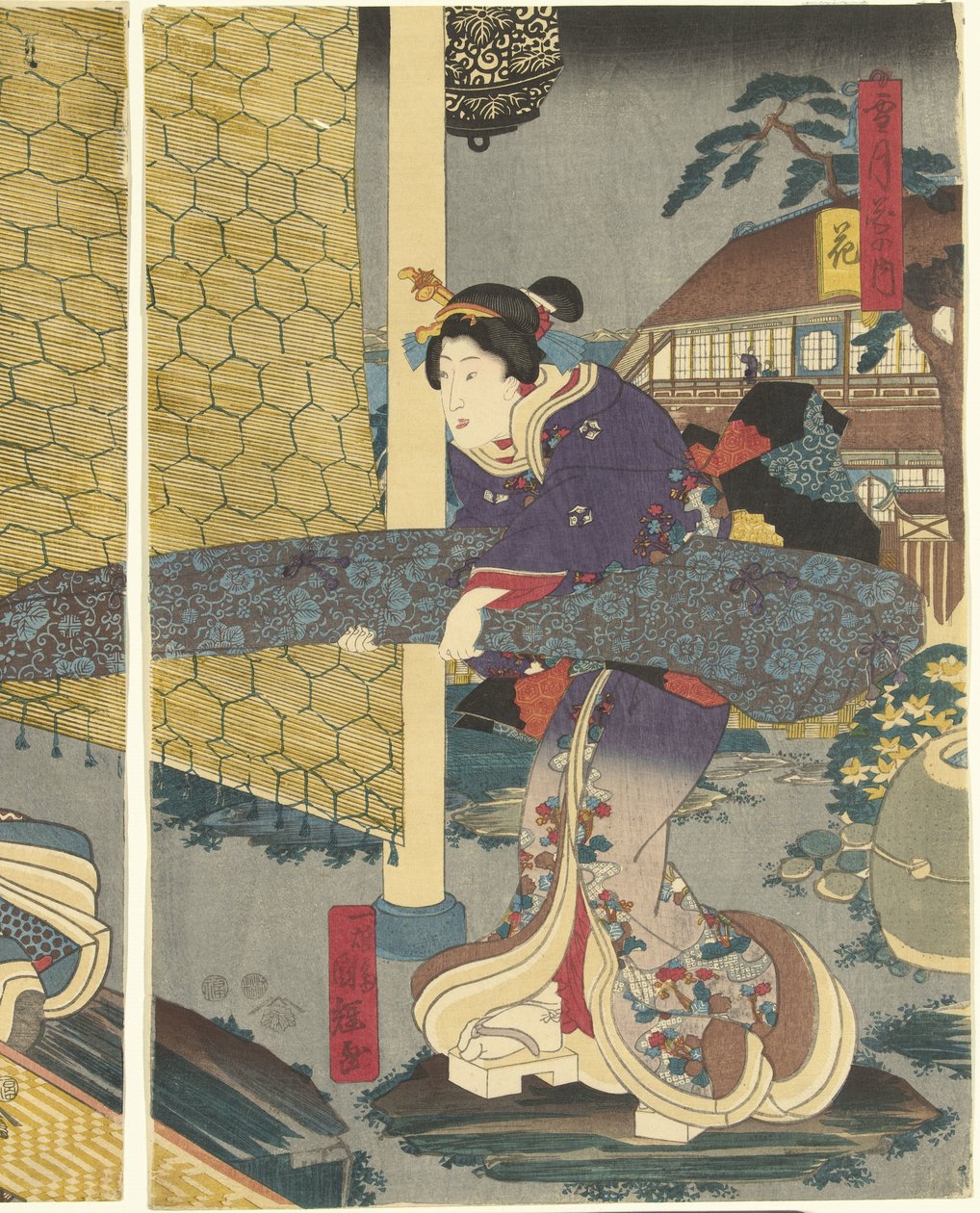 Flores Hana (título no objeto) Neve, Lua e Flores (título da série) Setsugekka no uchi (título da série no objeto) de Utagawa Kuniteru
