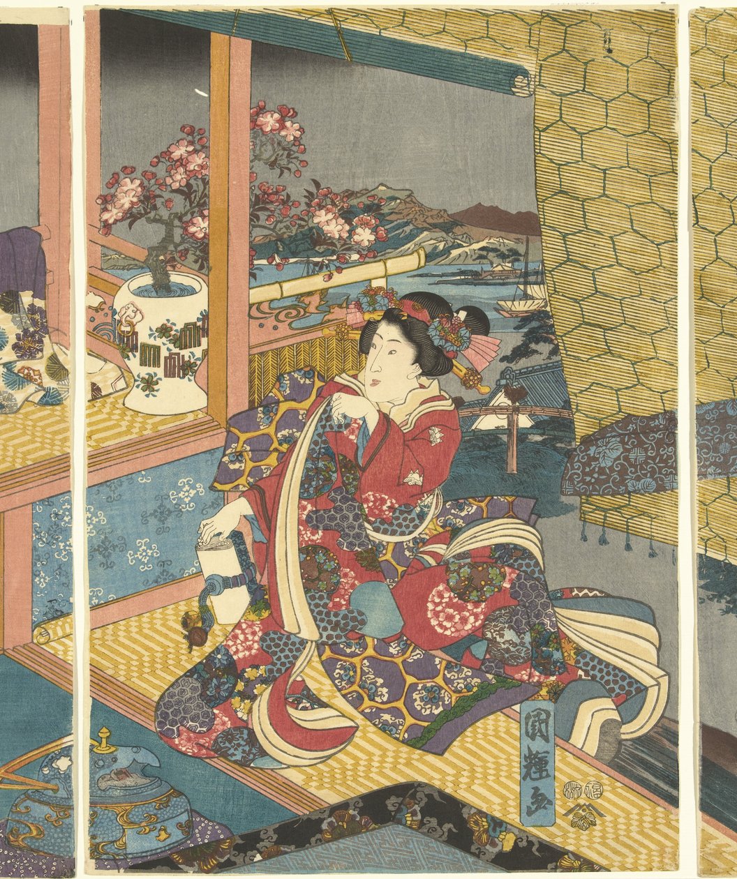 Flores Neve, Lua e Flores (título da série) de Utagawa Kuniteru