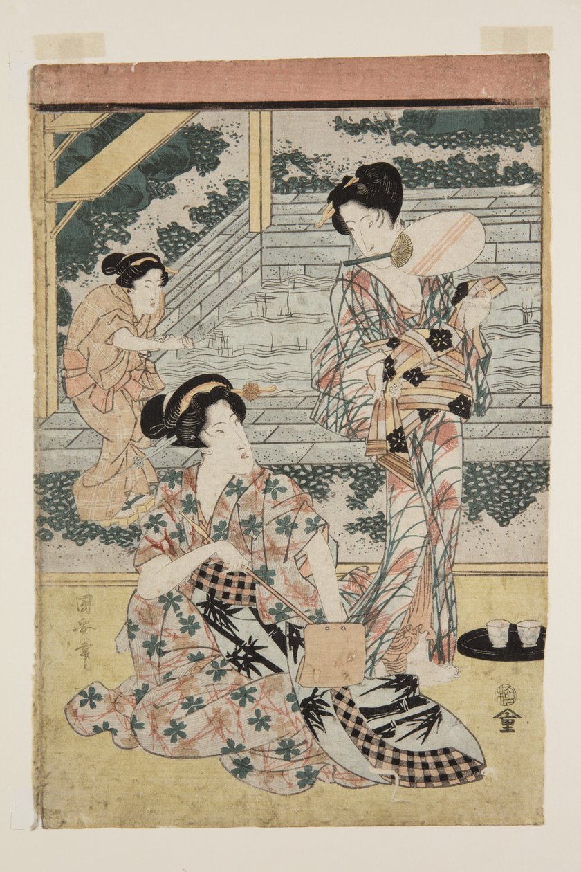 Senhoras na Primavera quente (impressão em bloco de madeira a cores) de Utagawa Kuniyasu