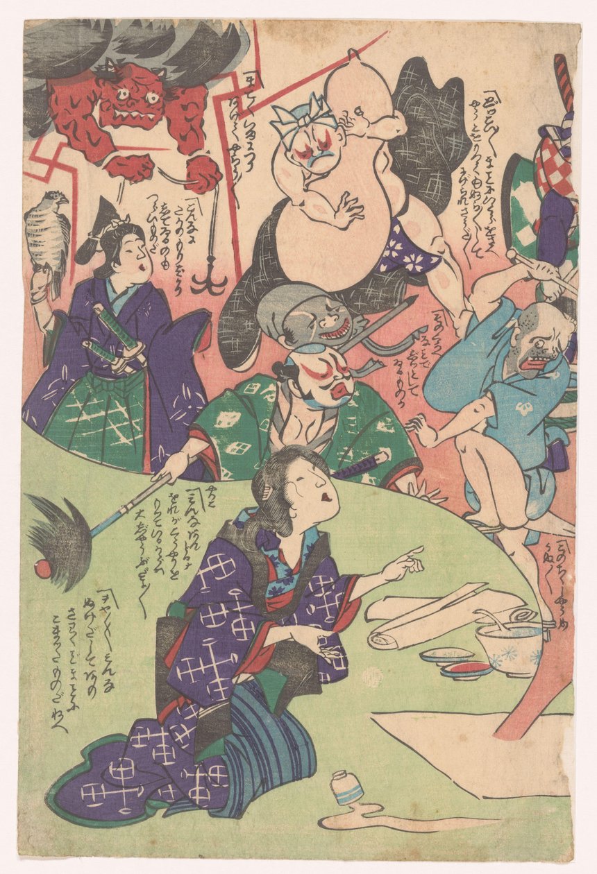 Mulher ajoelhada Otsu-e (título da série) de Utagawa Kuniyoshi (possibly)