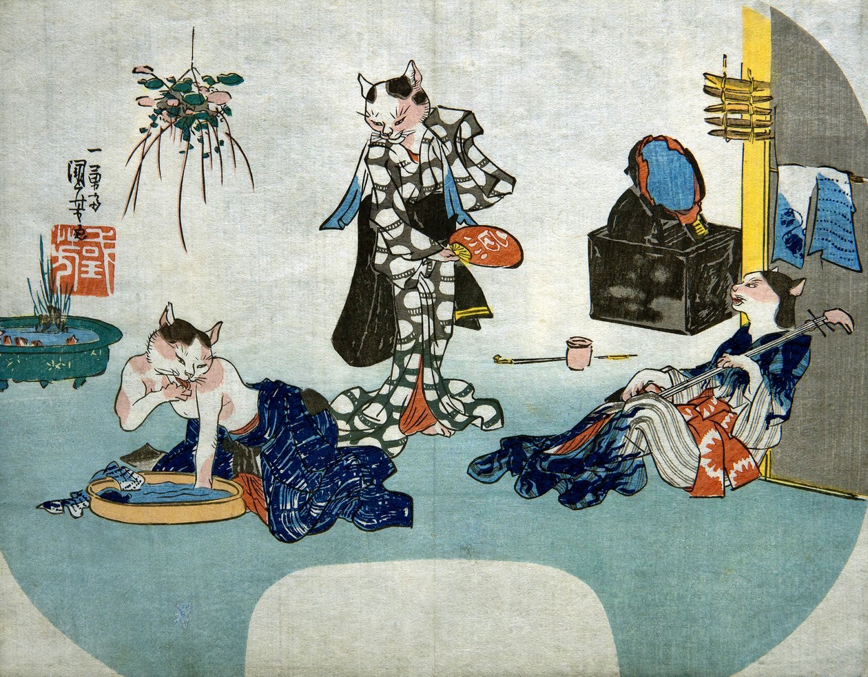 Gatos Antropomórficos Relaxamento no Verão, c.1842 de Utagawa Kuniyoshi