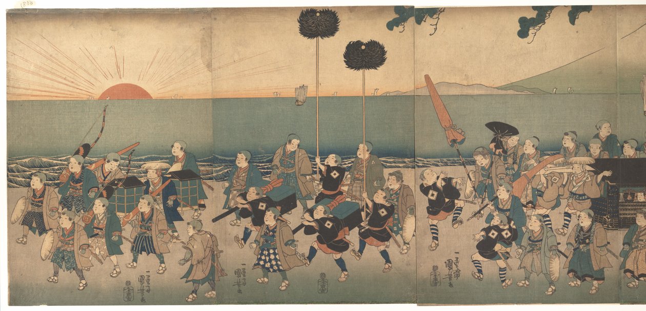 Rapazes encenando uma procissão de daimyō de Utagawa Kuniyoshi