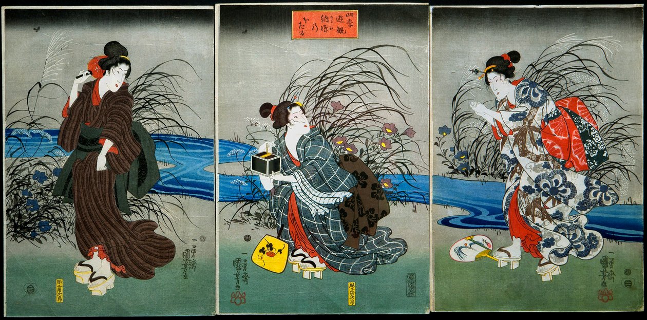 Apanhar Fireflies no Verão (Nōryō no hotaru) Series: Diversões das Quatro Estações (Shiki yūkan), c.1845-1846 de Utagawa Kuniyoshi
