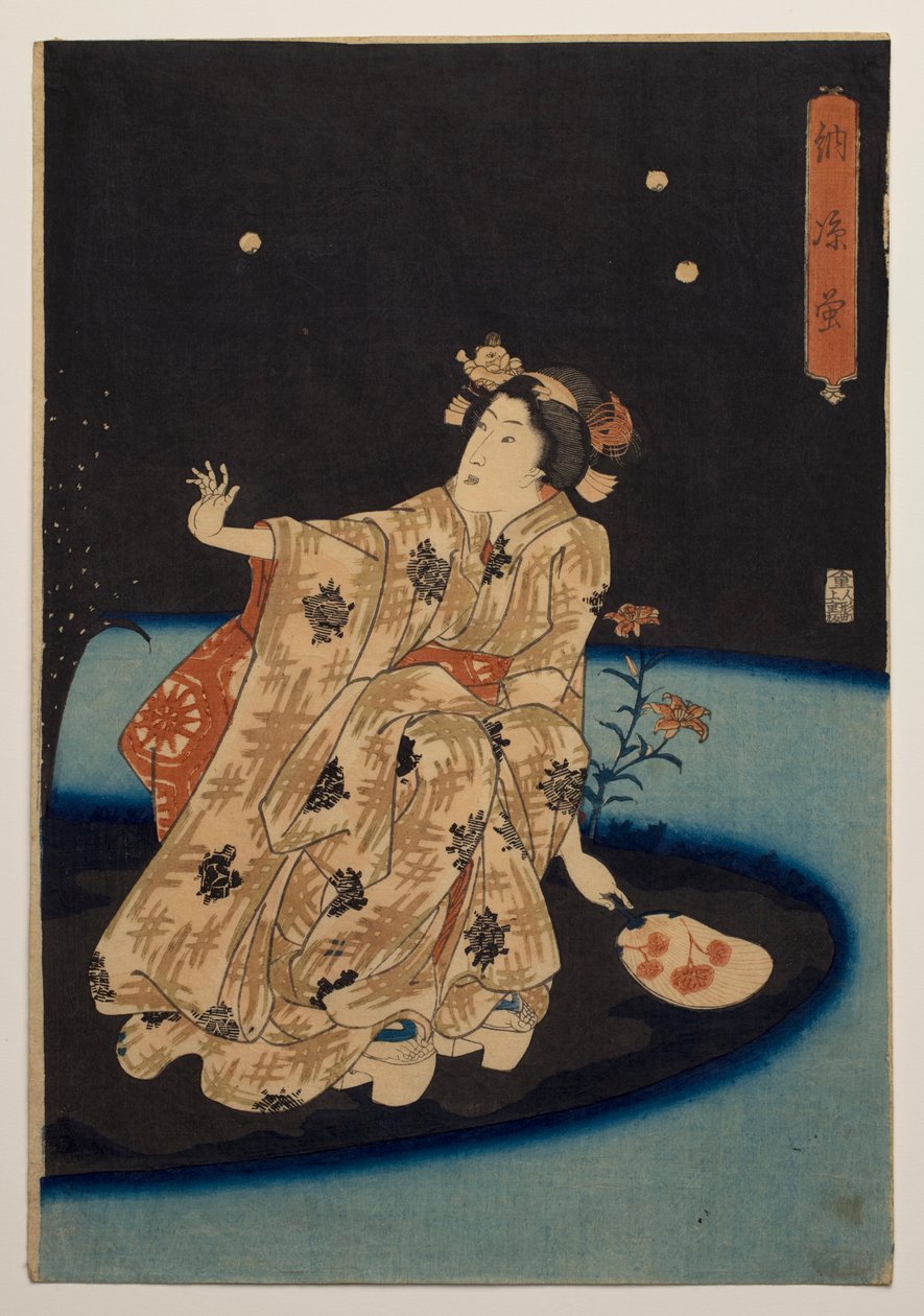 Apanhar pirilampos no fresco da noite de Utagawa Kuniyoshi