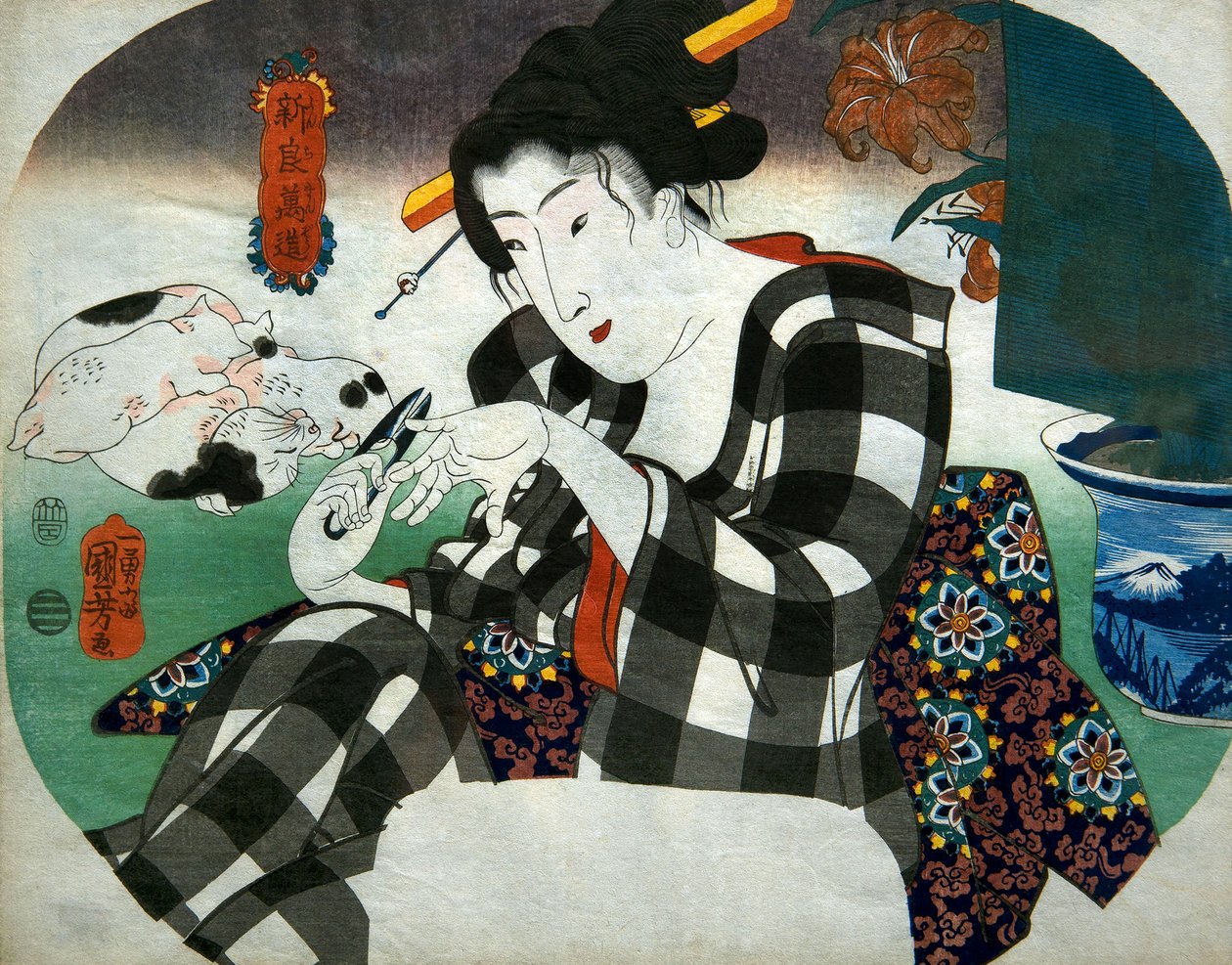 Cortando suas unhas Série The Universe of Women (Shinramanzō), c.1843-44 de Utagawa Kuniyoshi