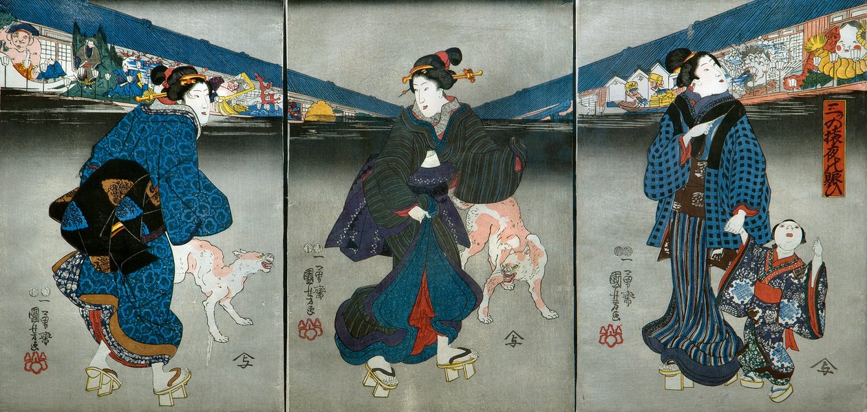 Festas dos Três Macacos da Noite (Mitsu no saru yoru no nigiwai) de Utagawa Kuniyoshi
