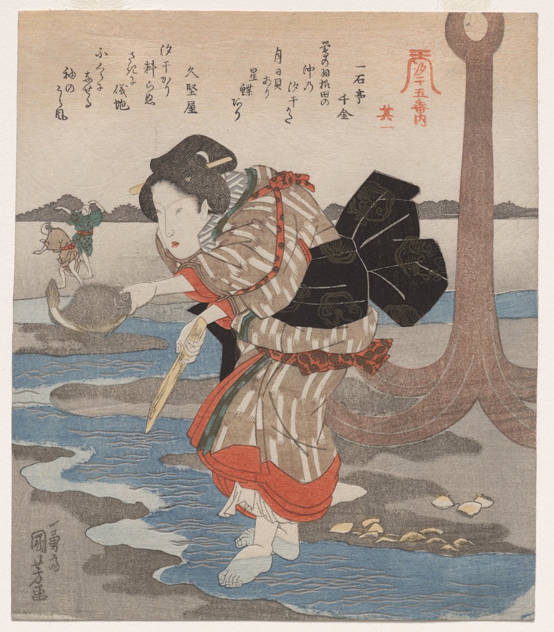 Mulher ao lado de uma âncora; da série Cinco Imagens da Maré Baixa de Utagawa Kuniyoshi