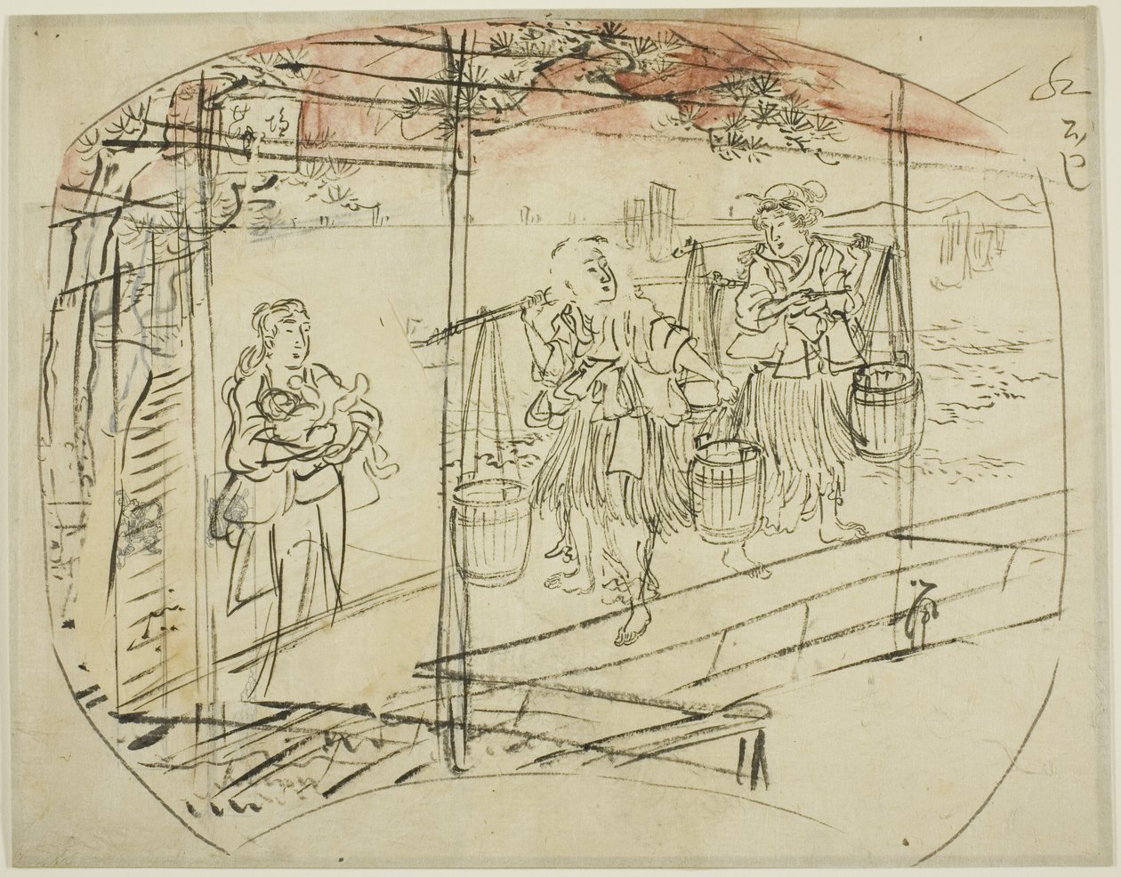 Recolha de água salgada na praia de Utagawa Kuniyoshi