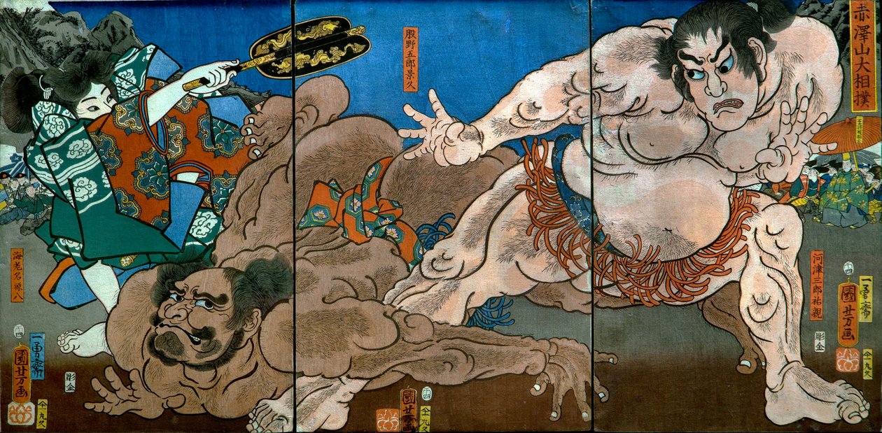 Grande Torneio do Sumo no Monte Akazawa (Akazawayama Ōzumō) de Utagawa Kuniyoshi