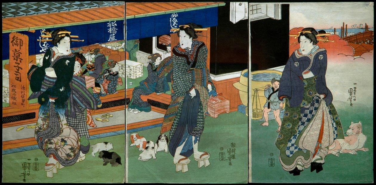 Em frente à Funabashiya Sweets Shop de Utagawa Kuniyoshi