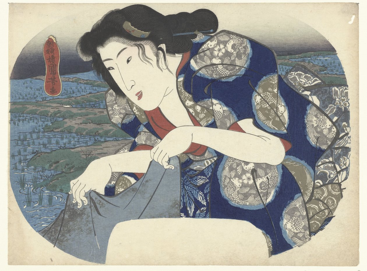 mulher lavando roupa de Utagawa Kuniyoshi