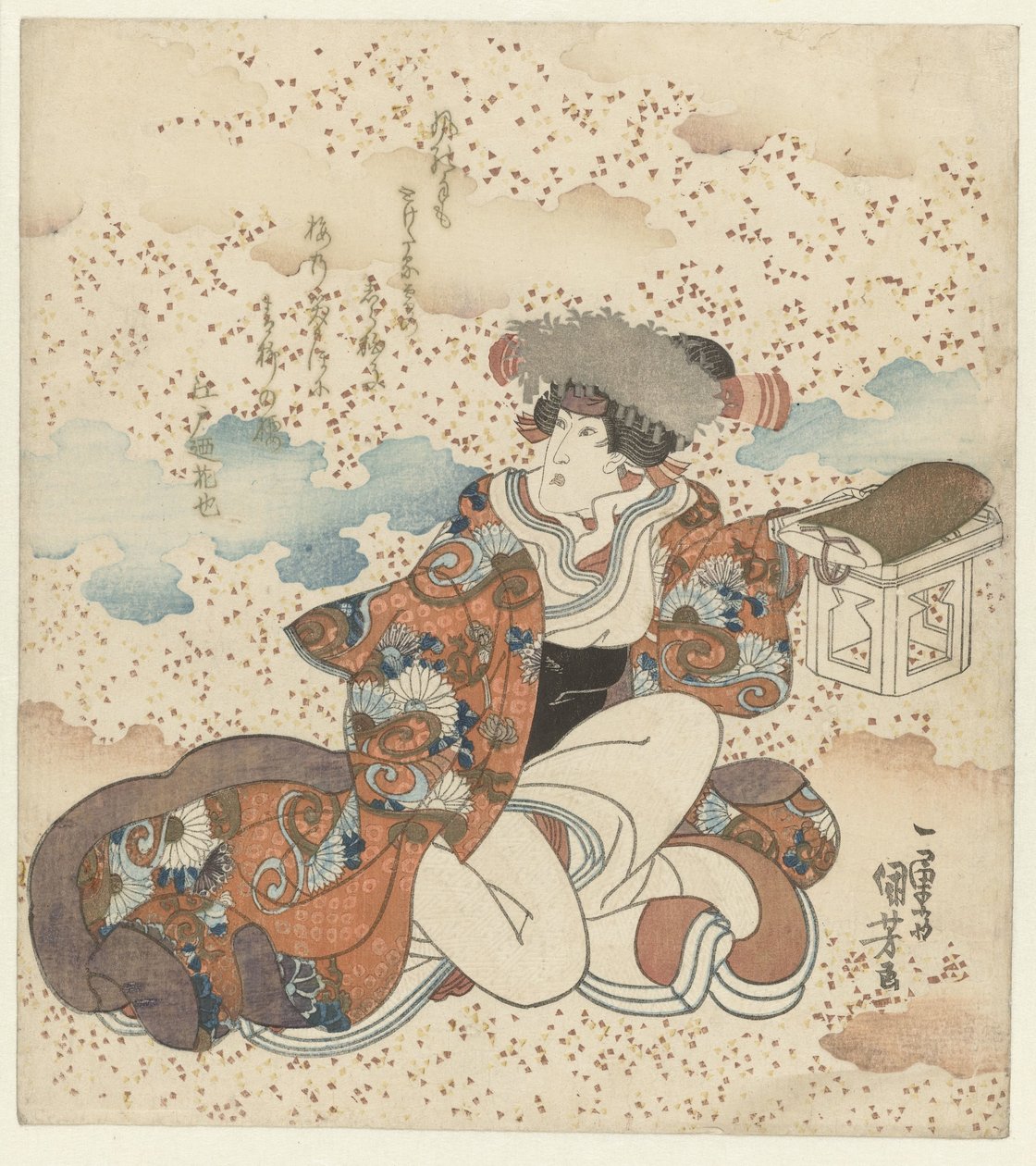 Mulher ajoelhada com mesa de oferendas de Utagawa Kuniyoshi