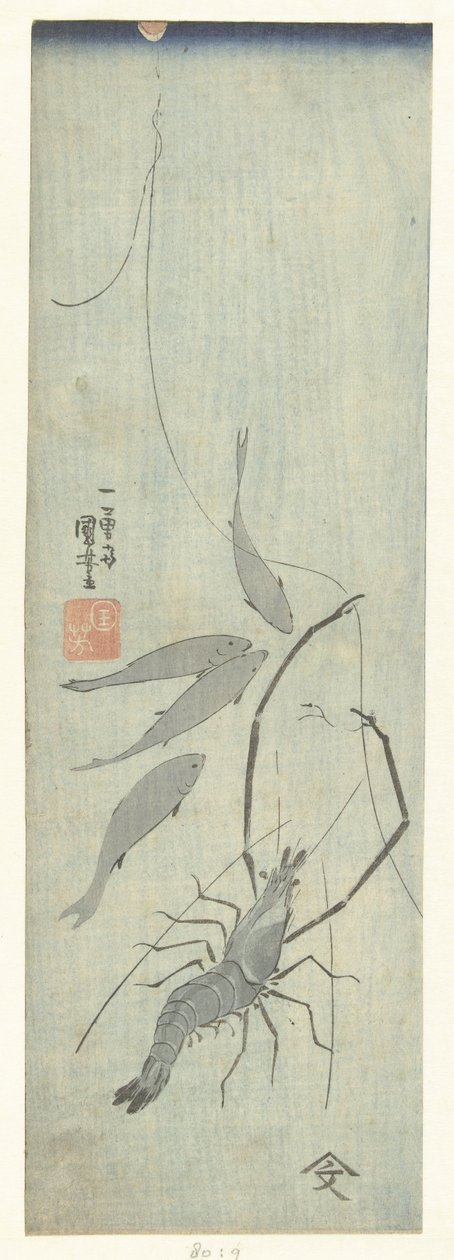 Lagostins e peixes pequenos de Utagawa Kuniyoshi