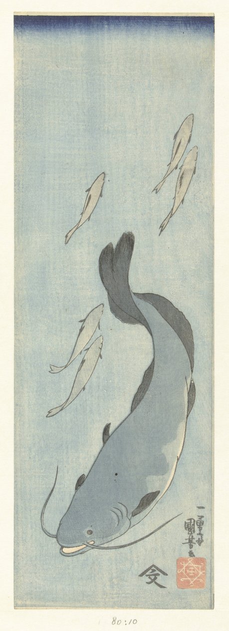 Peixe-gato e cinco trutas de Utagawa Kuniyoshi