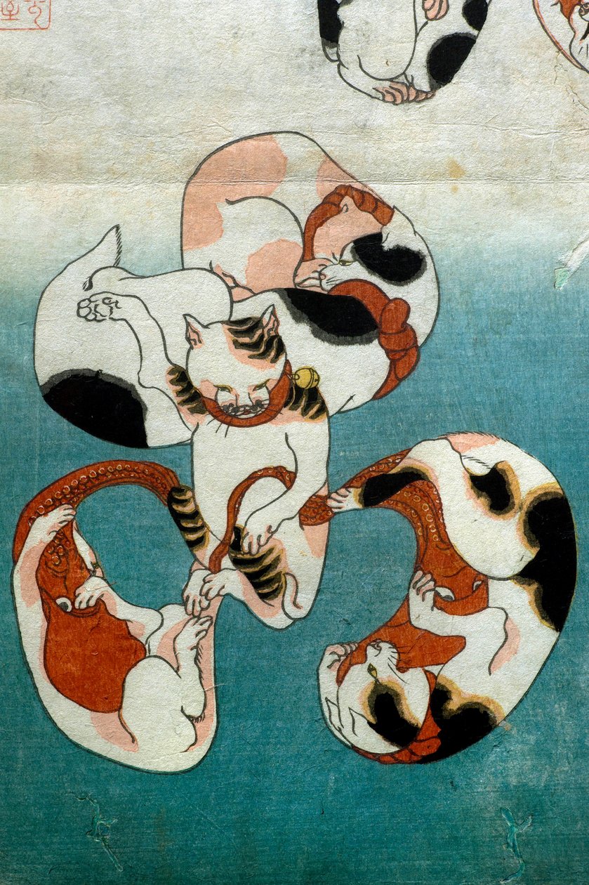 Gatos da Série Polvo formando personagens escritos (Neko no ateji), c.1842 de Utagawa Kuniyoshi