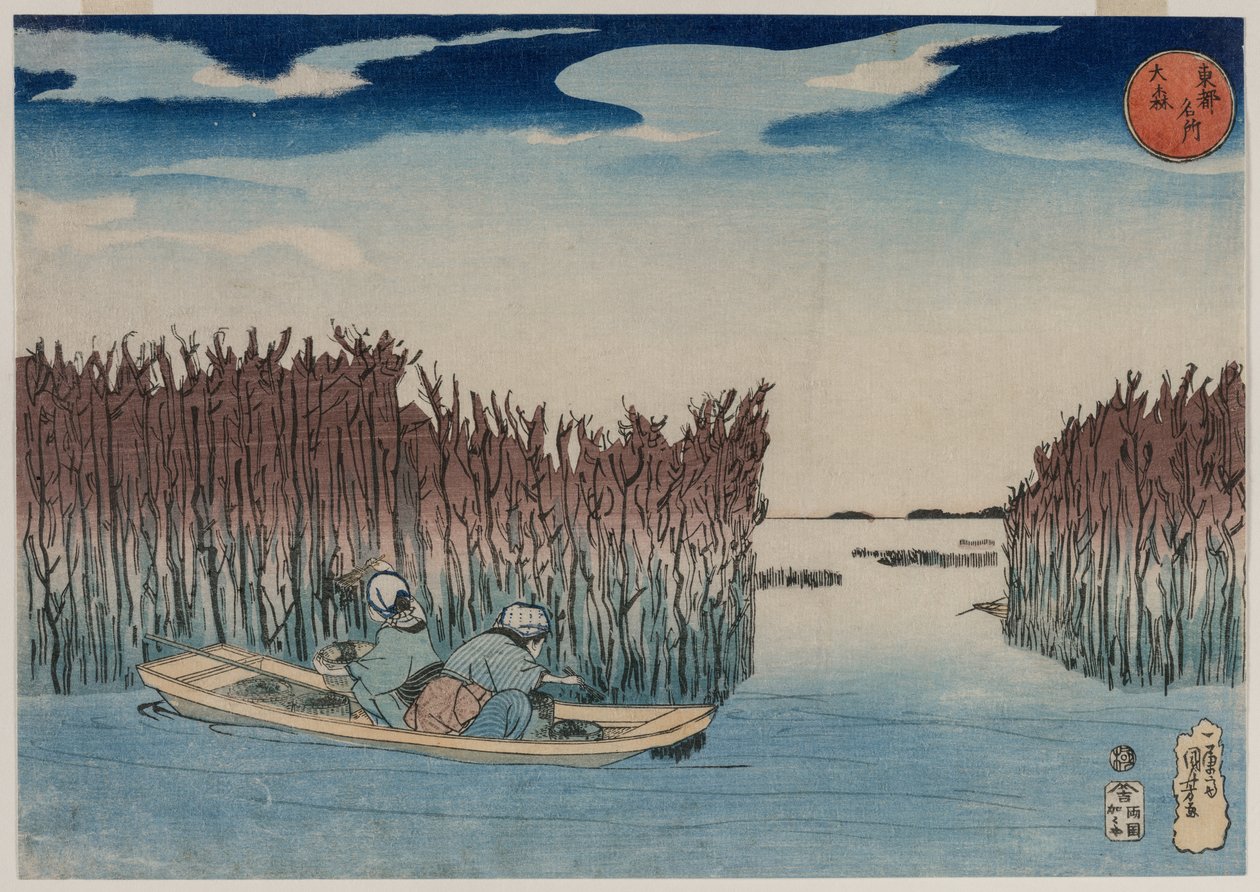 Omori, da série Lugares Famosos na Capital Oriental, início da década de 1830. de Utagawa Kuniyoshi