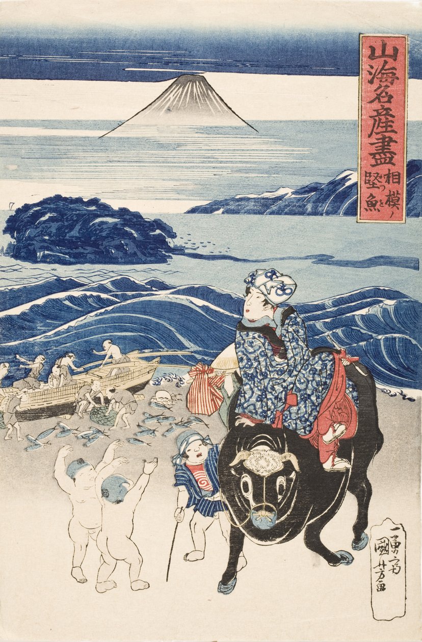 Sagami: pescador a descarregar bonito de Utagawa Kuniyoshi
