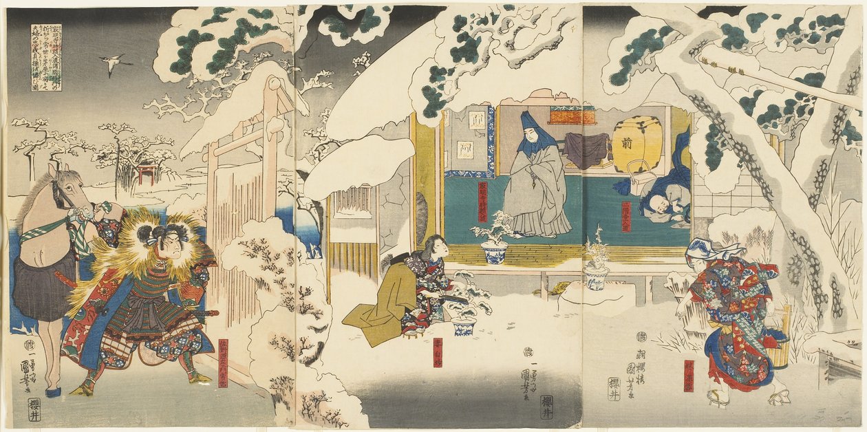 Cena da História de Hachinoki, 1843-1847 de Utagawa Kuniyoshi