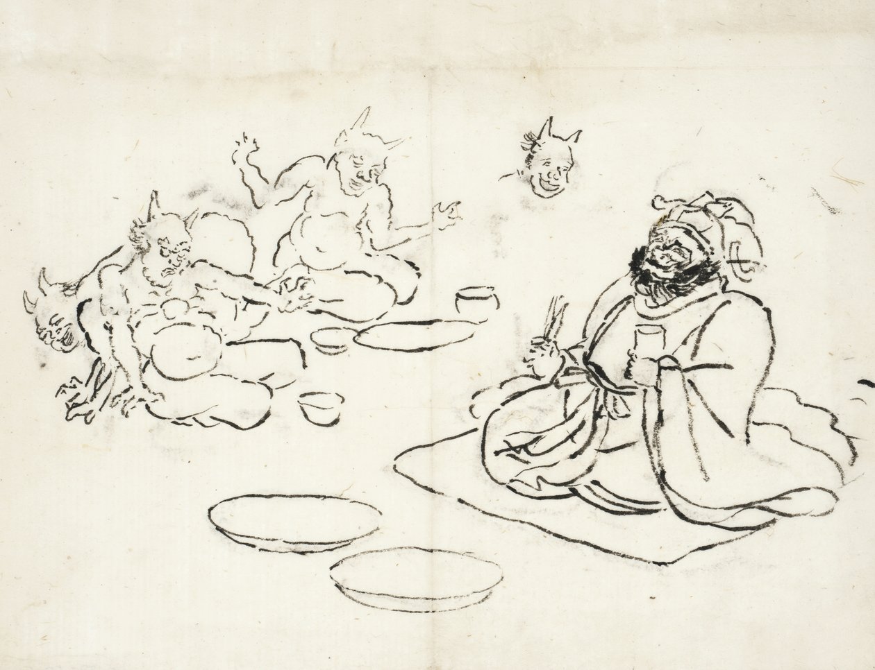 Esboço de demónios a entreter o rei do inferno de Utagawa Kuniyoshi