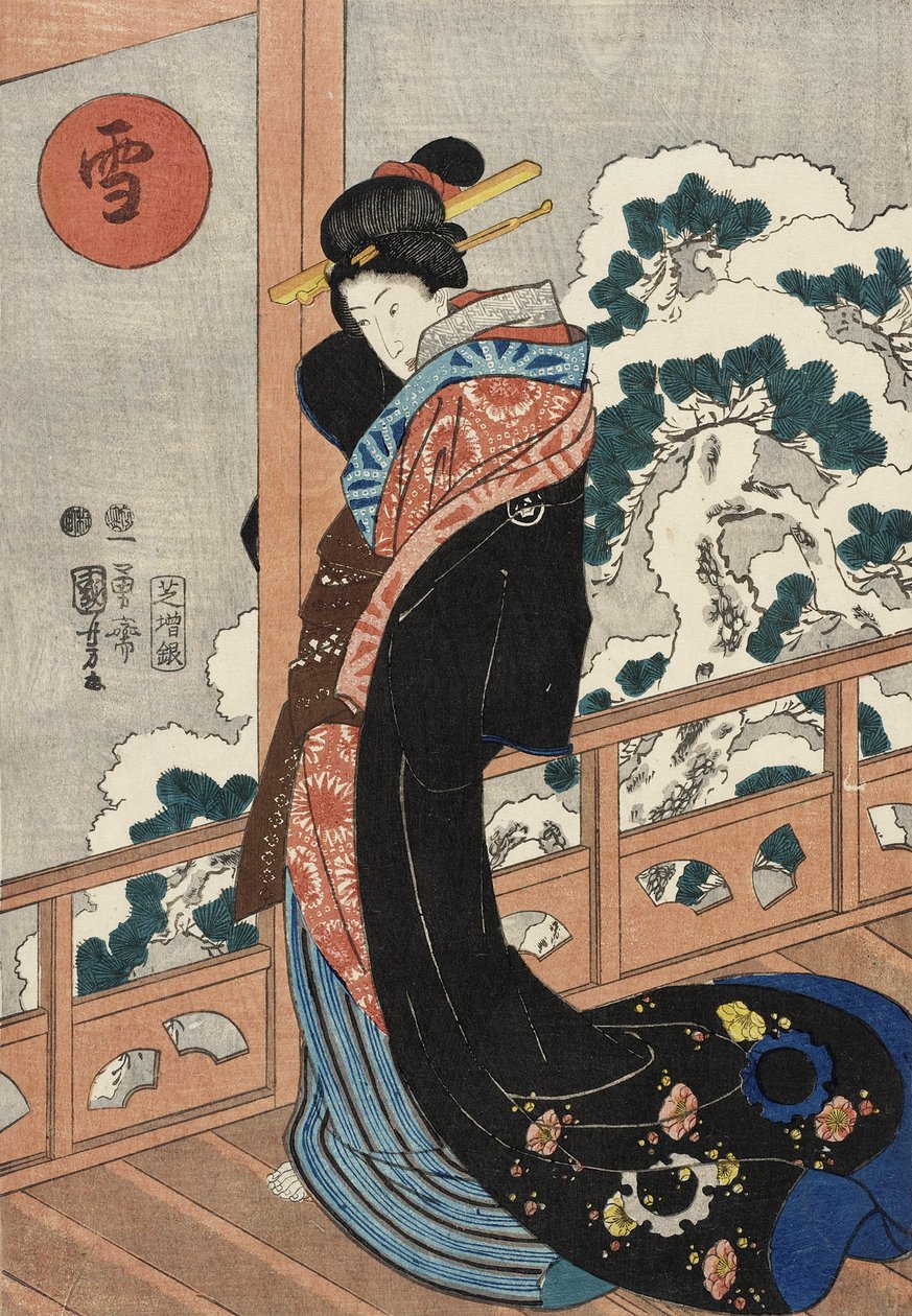 Neve: Beleza numa varanda de Utagawa Kuniyoshi