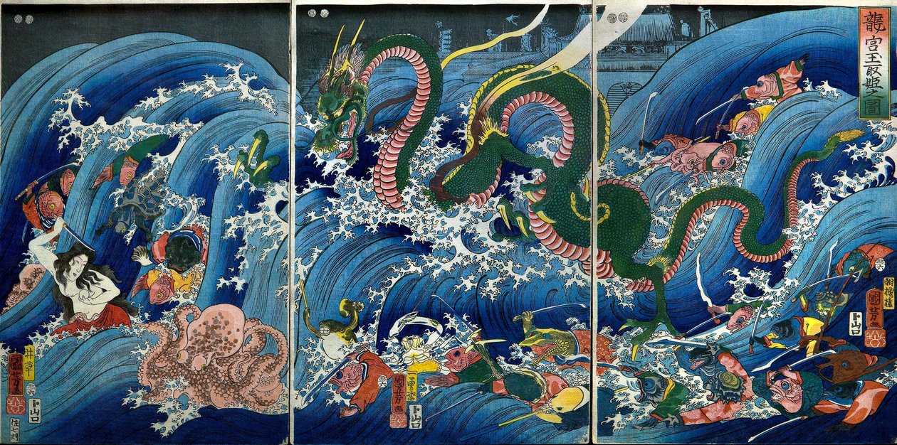 Tamatori-hime roubando a Jóia Sagrada do Palácio do Dragão (Ryūgū Tamatori-hime no zu) de Utagawa Kuniyoshi