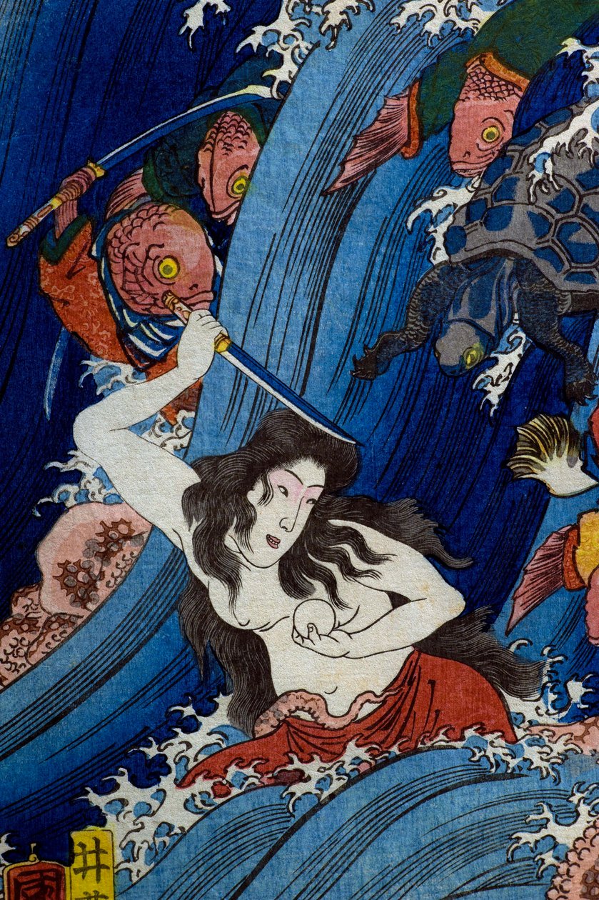 Tamatori-hime roubando a Jóia Sagrada do Palácio do Dragão (Ryūgū Tamatori-hime no zu) de Utagawa Kuniyoshi