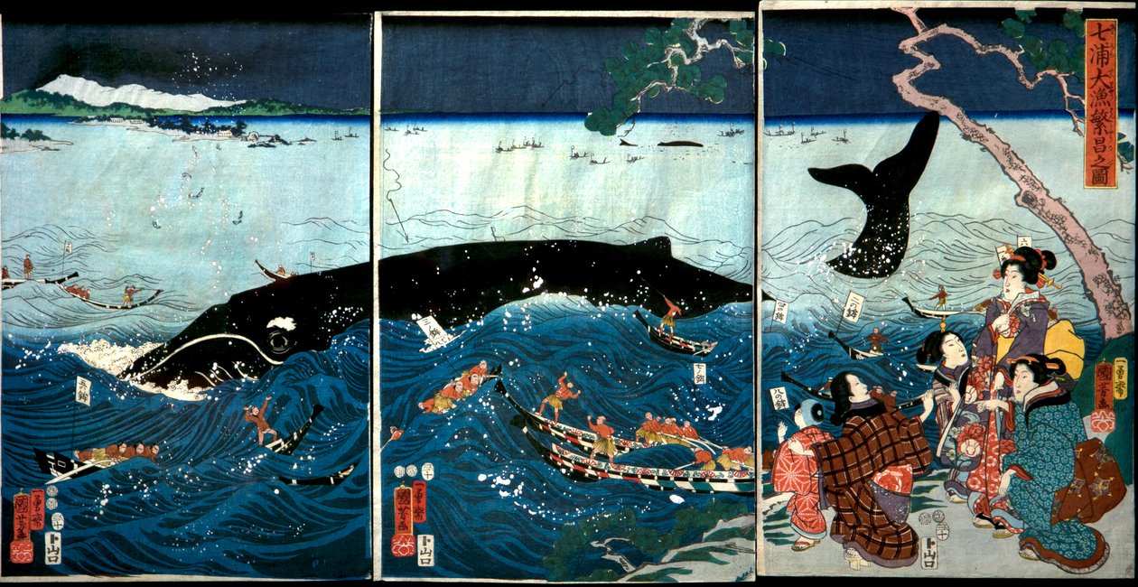 A Farinha de Sete Costas com Peixes Grandes (Nana ura tairyō hanjō no zu) de Utagawa Kuniyoshi