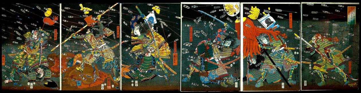A batalha em Shijō Nawate, c.1857 de Utagawa Kuniyoshi
