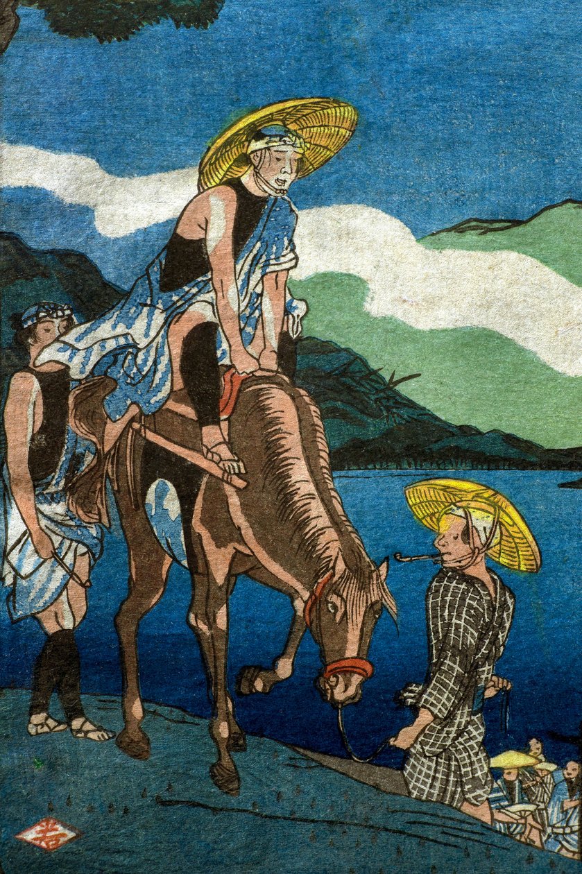 Vista da Tamura Ferry na estrada Ōyama na província de Sagami (Sōshū Ōyama-dō Tamura no watashi no kei) de Utagawa Kuniyoshi
