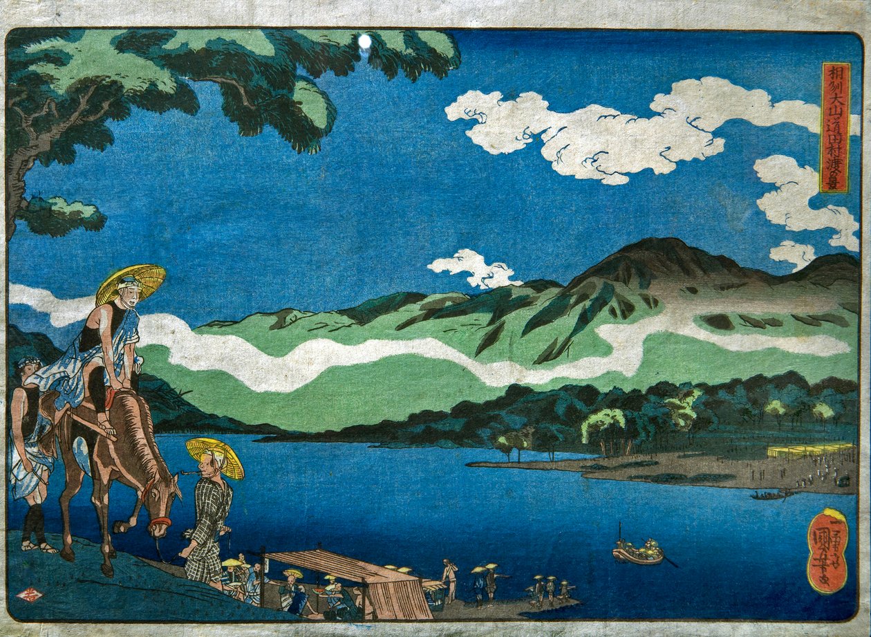 Vista da Tamura Ferry na estrada Ōyama na província de Sagami (Sōshū dō-dō Tamura no watashi no kei) de Utagawa Kuniyoshi
