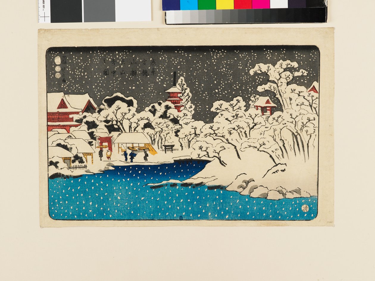 Vista da neve em Benten HIll, Templo de Kinryūzan de Utagawa Kuniyoshi