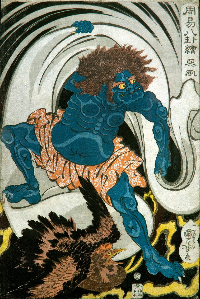 Série Deus do Vento (Sonpū): Fotos dos Oito Trigramas em Adivinhação Chinesa (Shūeki hakke-e), c.1839-41 de Utagawa Kuniyoshi