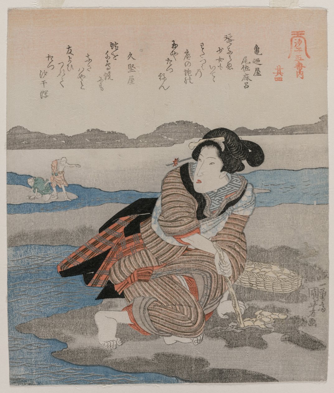 Woman Digging Clams, da série Five Pictures of Low Tide, final da década de 1820. de Utagawa Kuniyoshi