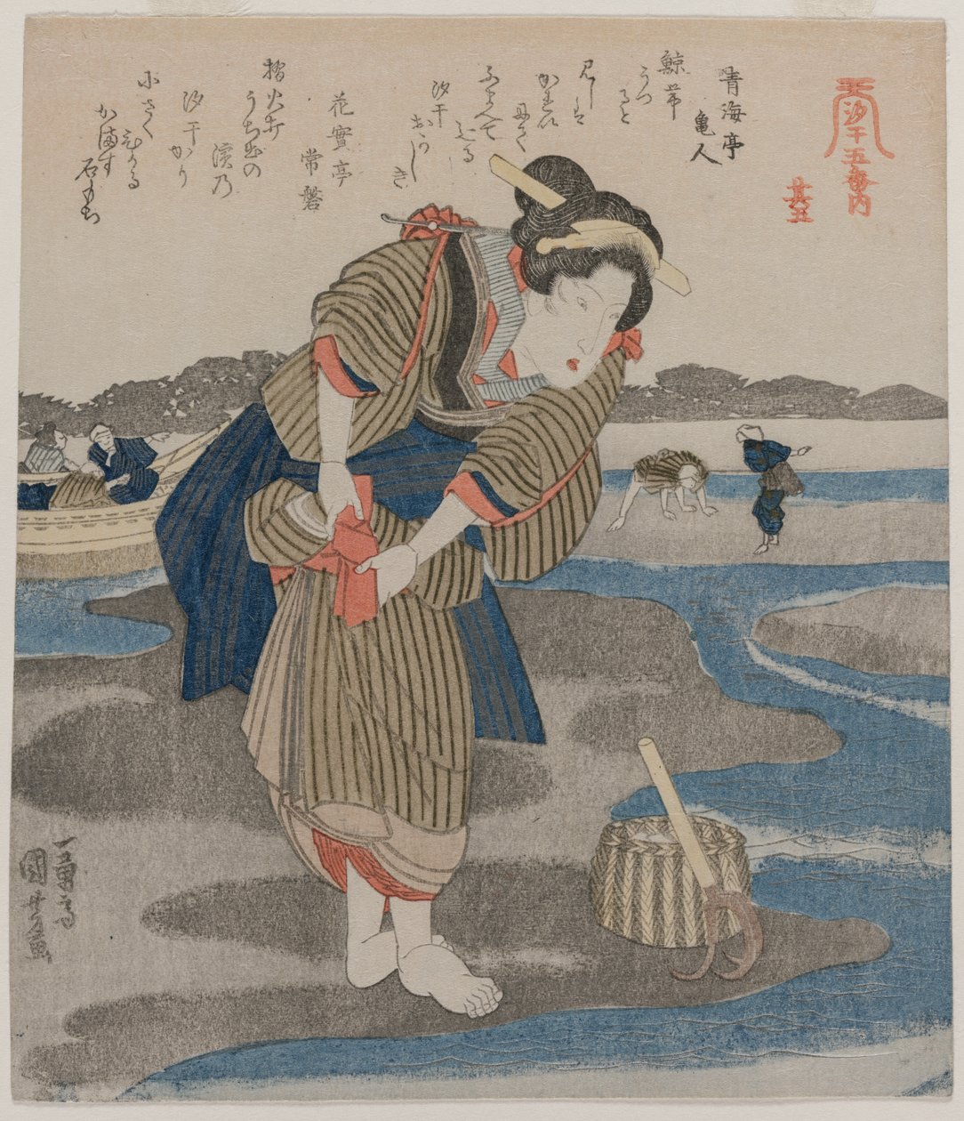 Mulher que prende suas saias; da série Cinco Imagens da Maré Baixa de Utagawa Kuniyoshi