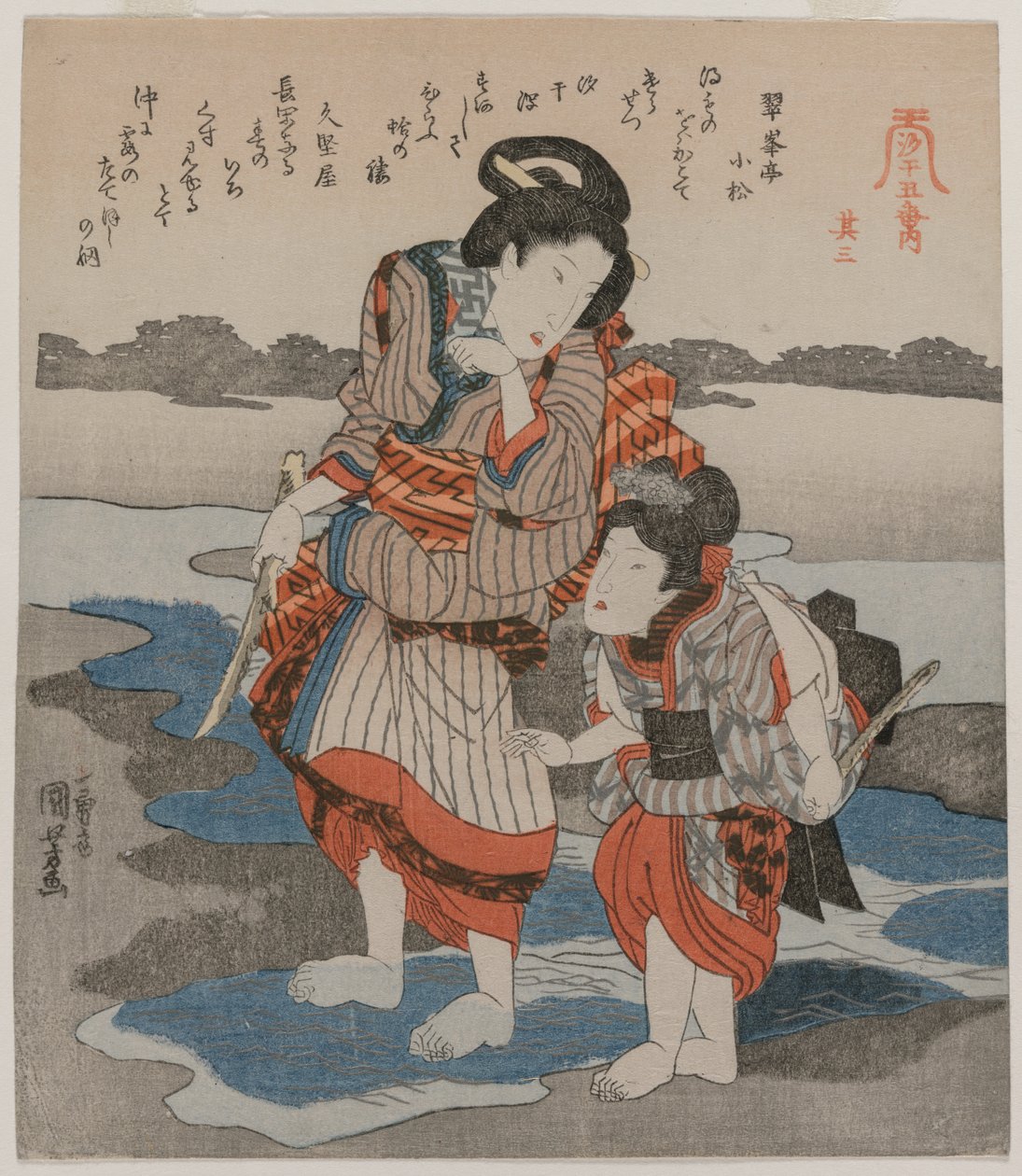 Woman and Child, da série Five Pictures of Low Tide, final da década de 1820. de Utagawa Kuniyoshi