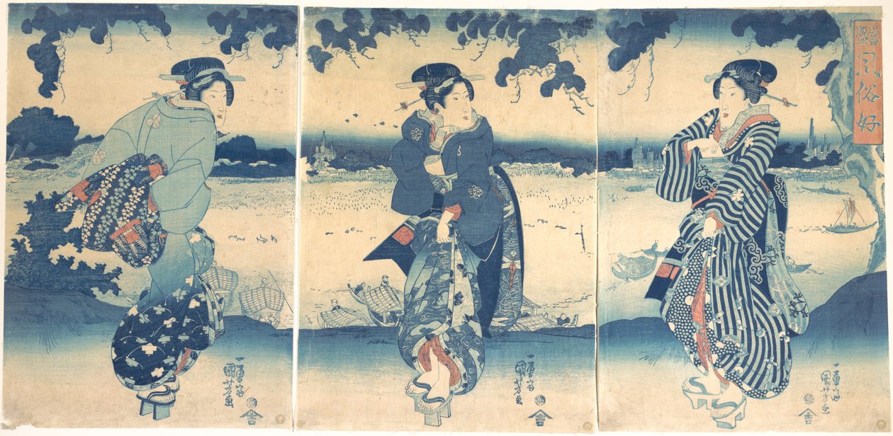 Mulheres junto a um rio de Utagawa Kuniyoshi