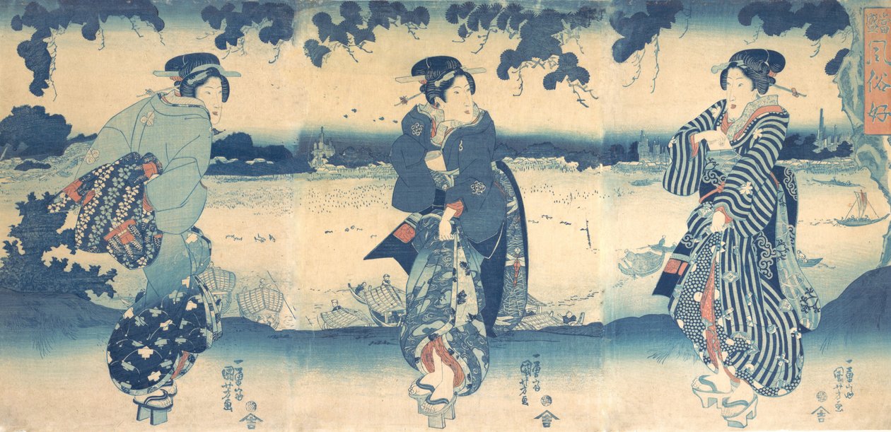 Mulheres perto de um rio, ca. 1850. de Utagawa Kuniyoshi