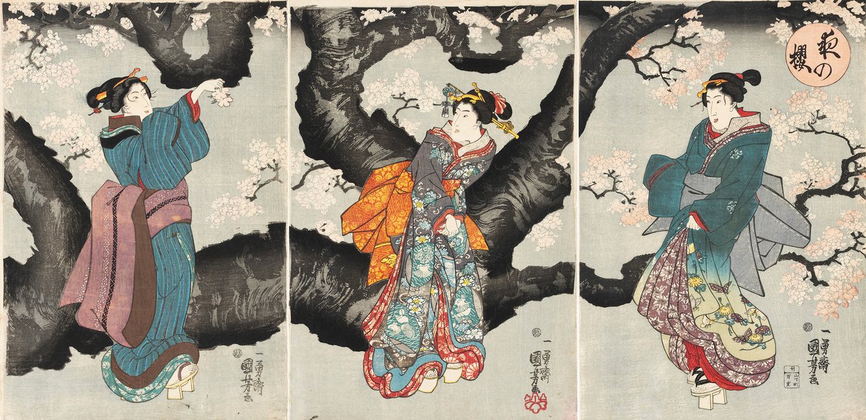 Yoru no sakura [Flores de cerejeira à noite], c.1846 (impressão em xilogravura) de Utagawa Kuniyoshi