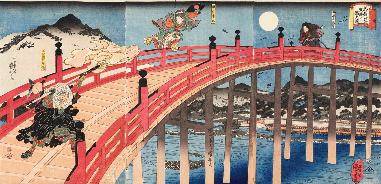Yoshitsune ichidaiki Gojo-no-hashi no zu, ca 1839. de Utagawa Kuniyoshi