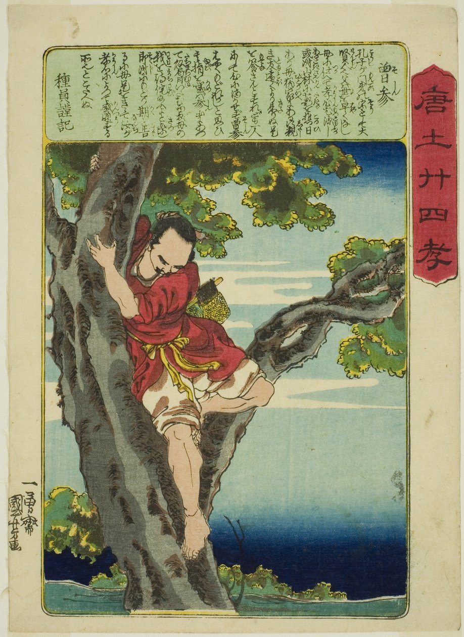 Zeng Shen (So Shin), da série "Vinte e quatro Paragons of Filial Piety in China (Morokoshi nijushiko)" de Utagawa Kuniyoshi