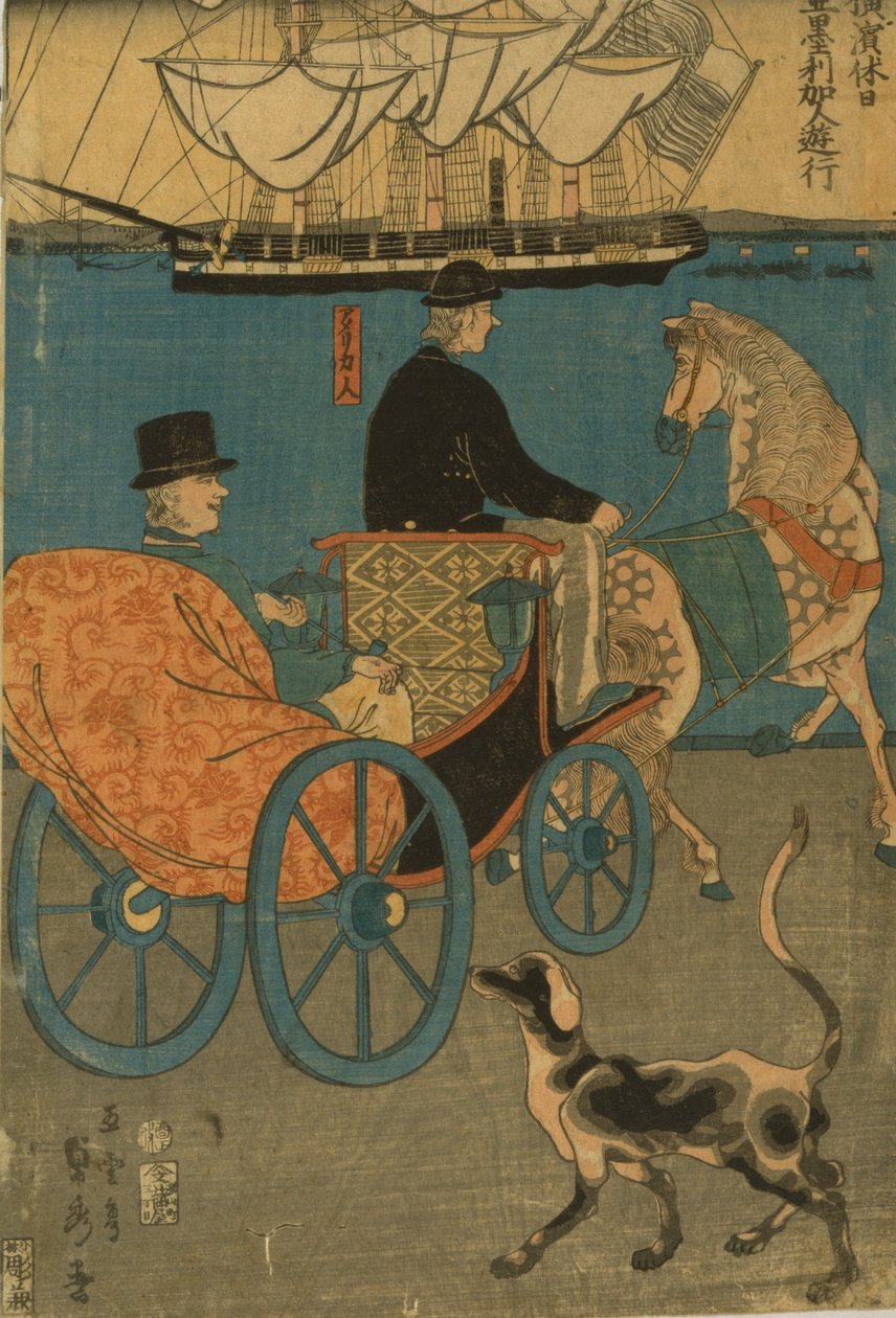 Americanos aproveitando o domingo em Yokohama, 1861 de Utagawa Sadahide