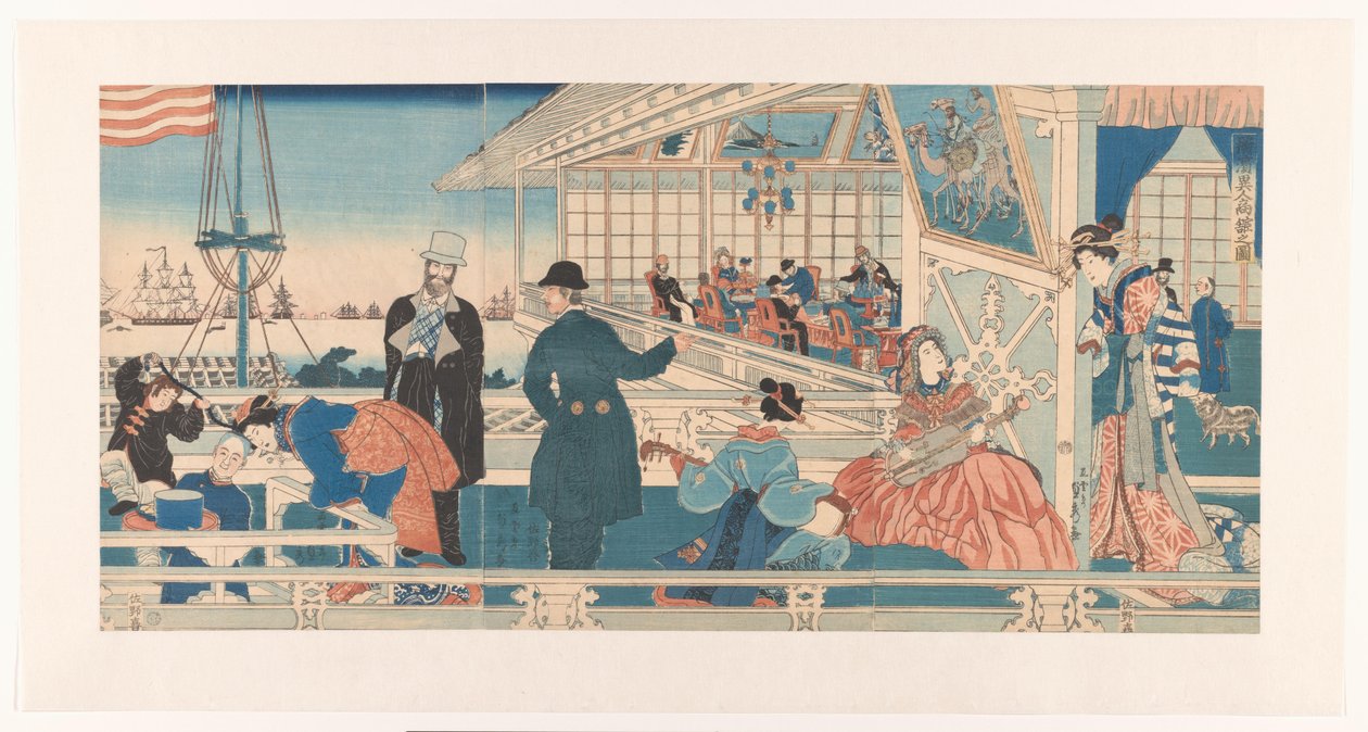 Hande l Shui da América em Yokohama Yokohama Ijin Shokan no Zu de Utagawa Sadahide