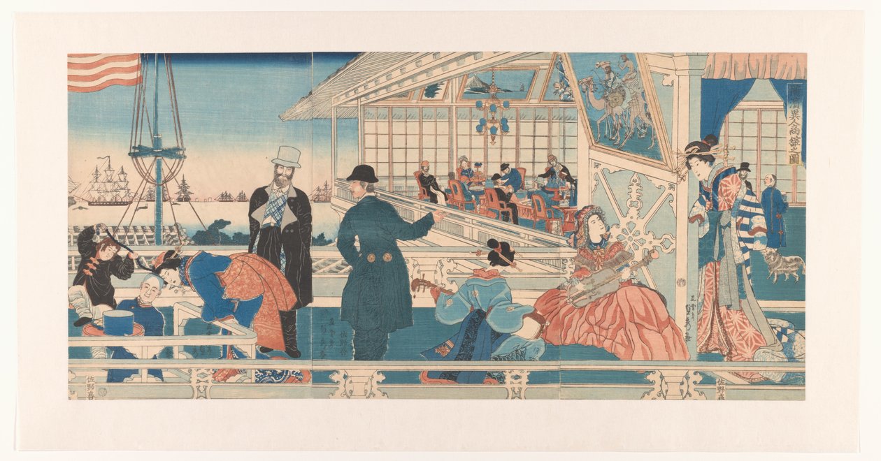 Trading house dos EUA em Yokohama de Utagawa Sadahide