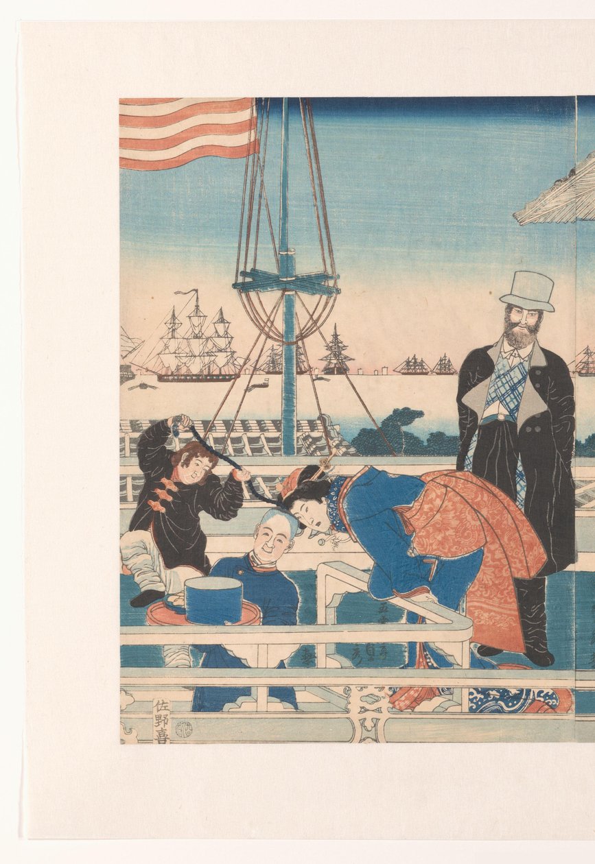 Trading house dos EUA em Yokohama de Utagawa Sadahide
